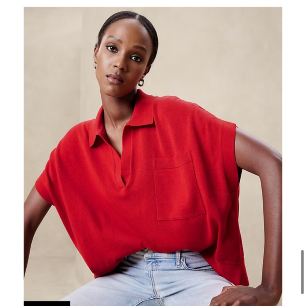 Banana Republic Red Oversized Johnny Collar Sweater